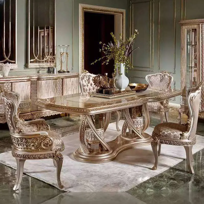OE-FASHION Custom antique French country dining table, luxury classic 6-8 person dining table set, vintage French provincial
