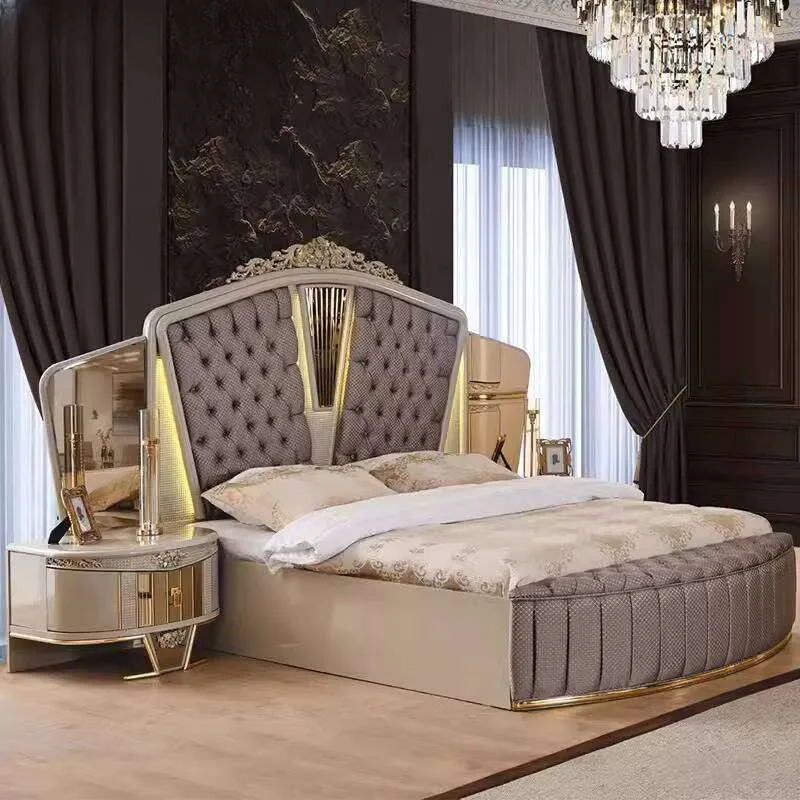 OE-FASHION Luxury classic antique French bed frame,hand carved bed frame, custom California king bed frame with headboard