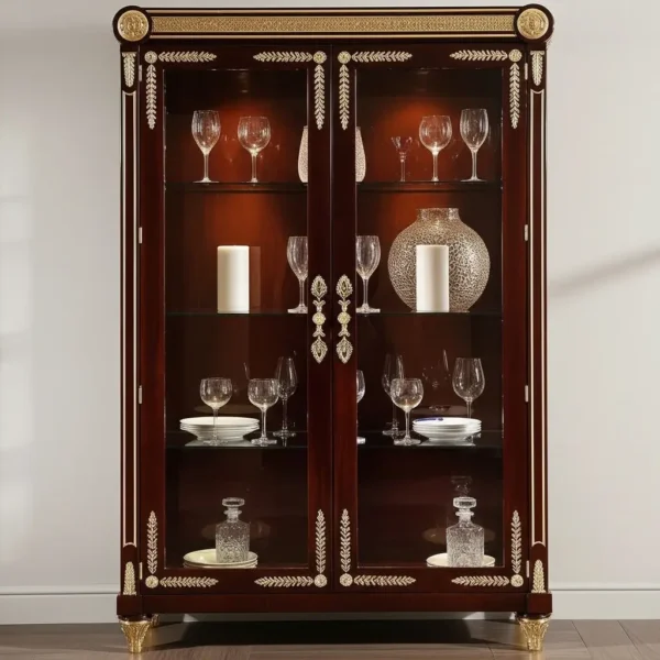 Empire Mahogany Vitrine with Gilded Leaf Frieze