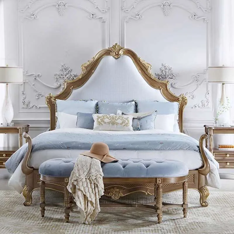 Gilded French Rococo Diamond-Lattice Carved Bridal Bed