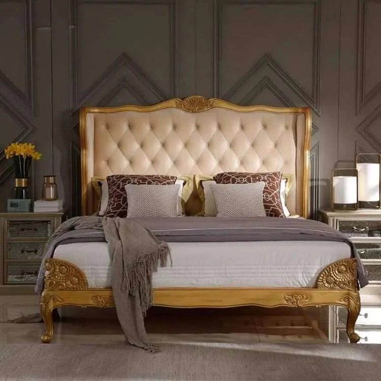 OE-FASHION Luxury Full Double gold Bed Frame,  Platform full double bed frame with headboard, Bedroom ideas for couples