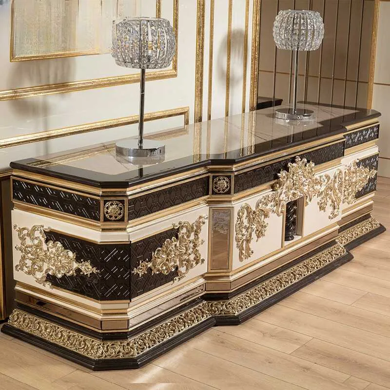 Architectural High-Gloss Black & Gold Dining Table material texture – Dining tables design