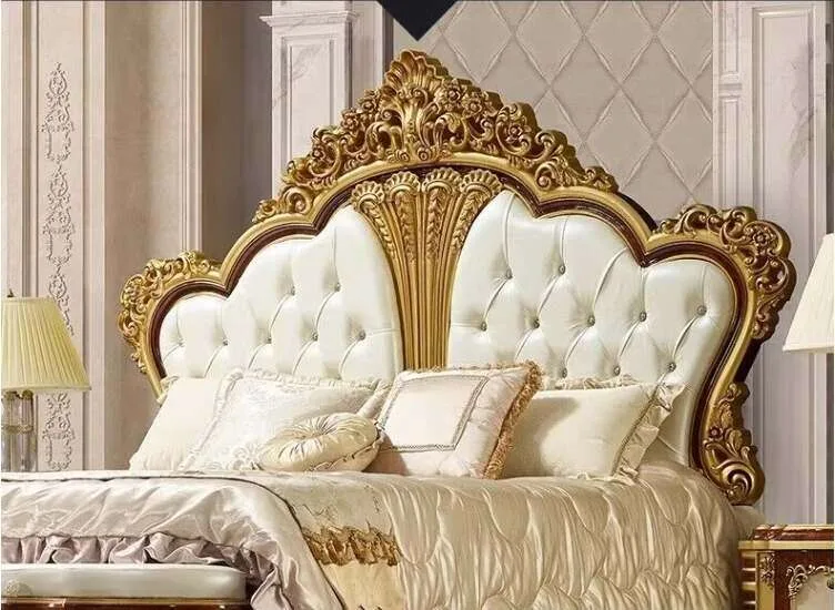 Baroque Walnut & Gold Bed with Split-Tufted Leather Headboard interior perspective – Beds design