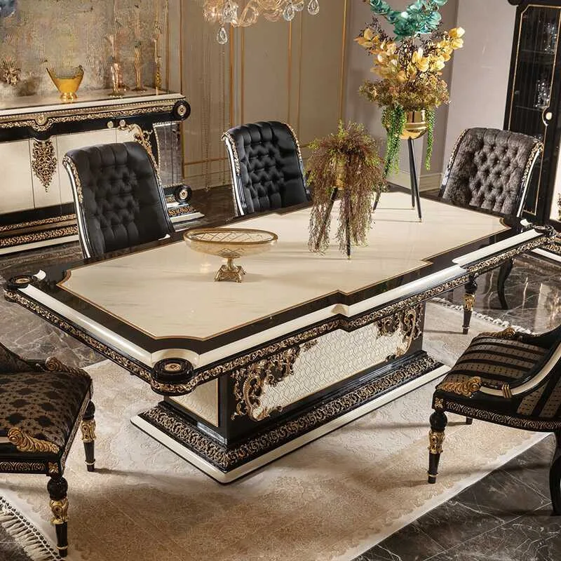 Architectural High-Gloss Black & Gold Dining Table detail view – Dining tables design for Dining Room Ensemble
