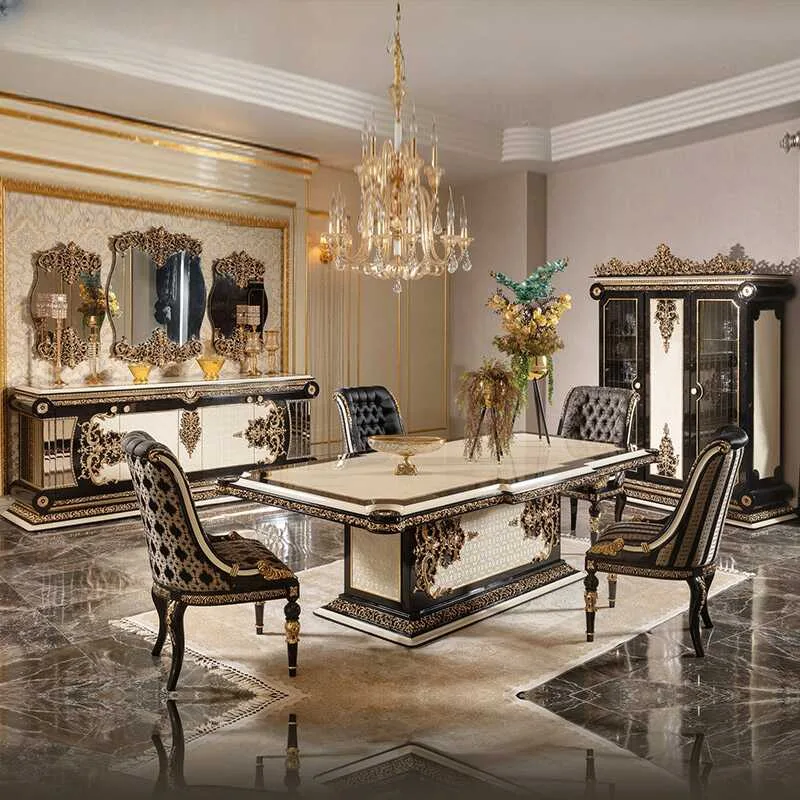 Architectural High-Gloss Black & Gold Dining Table material texture – Dining tables design