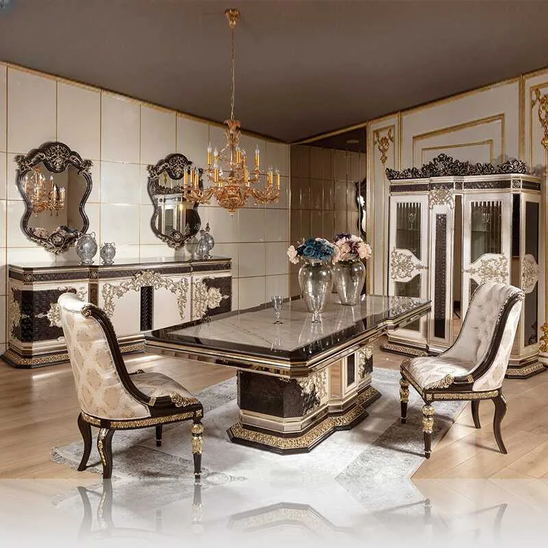 Architectural High-Gloss Black & Gold Dining Table craftsmanship close-up – Dining tables design