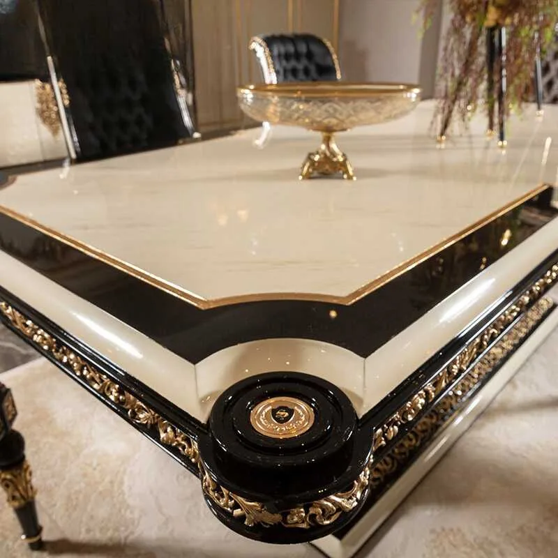 Architectural High-Gloss Black & Gold Dining Table interior perspective – Dining tables design