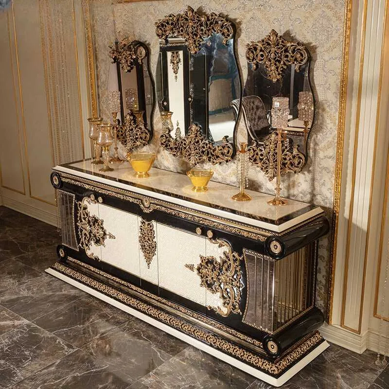 Architectural High-Gloss Black & Gold Dining Table detail view – Dining tables design