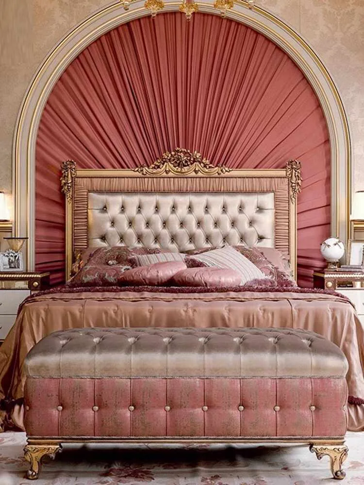 OE-FASHION Elegant Luxury Pink Bed with Tufted Headboard | Customizable Solid Wood Frame | Worldwide Shipping | Exceptional Value