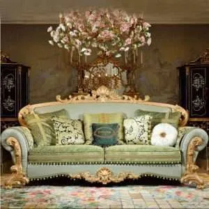 OE-FASHION Lush Green Velvet Sofa: Handcrafted Solid Wood Carvings & Luxe Comfort | Customized & Global Shipping