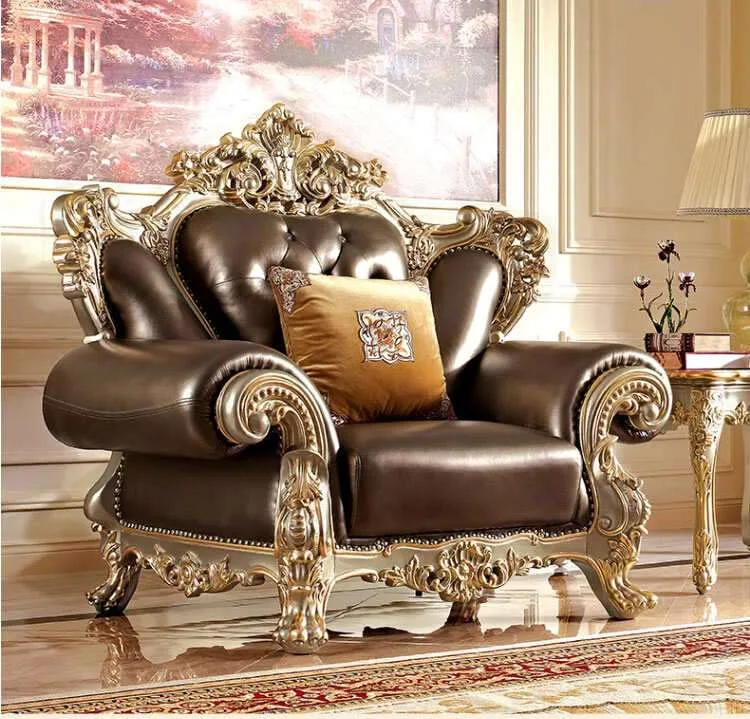 Baroque Brown Leather Sofa with Champagne Gold Scrollwork material texture – Sofas & Couchs design