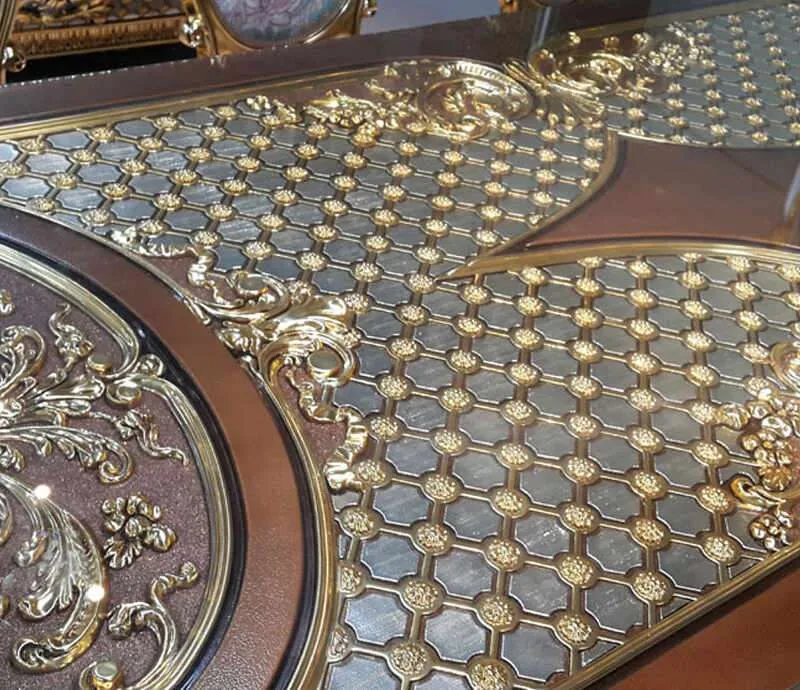 Royal Baroque Glass-Top Dining Table with Metallic Lattice interior perspective – Dining tables design