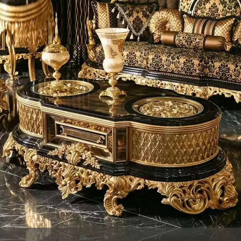 Gilded Black Lacquer Baroque Sofa Set – Opulent Salon Suite craftsmanship close-up – Sofas & Couchs design