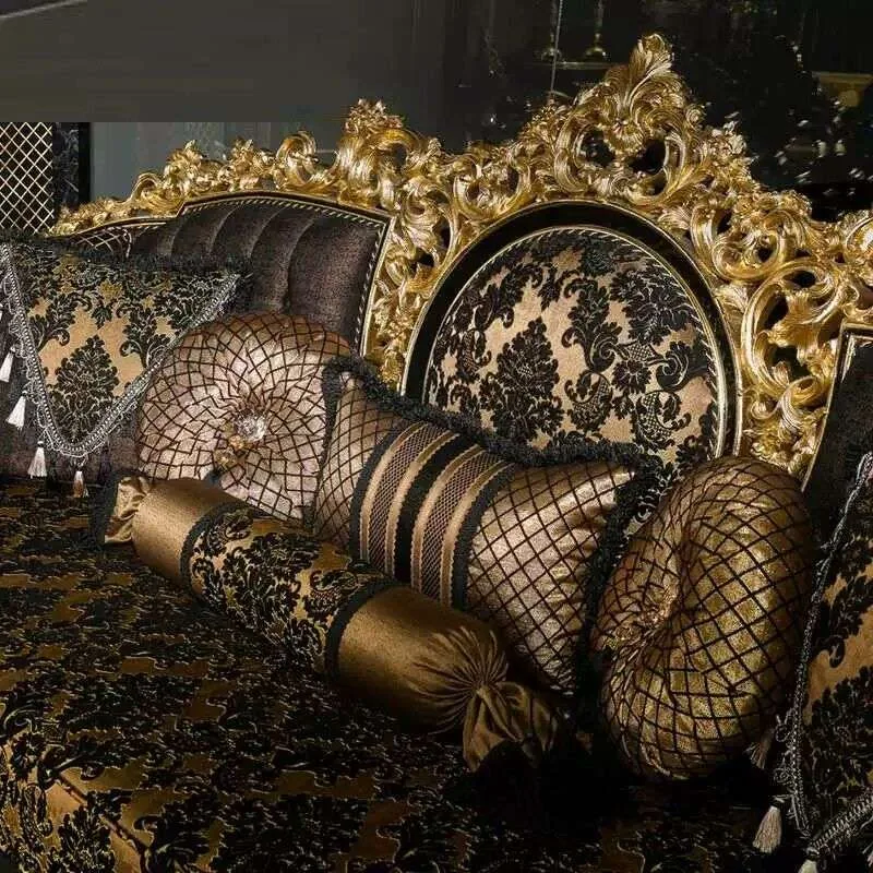 Gilded Black Lacquer Baroque Sofa Set – Opulent Salon Suite interior perspective – Sofas & Couchs design