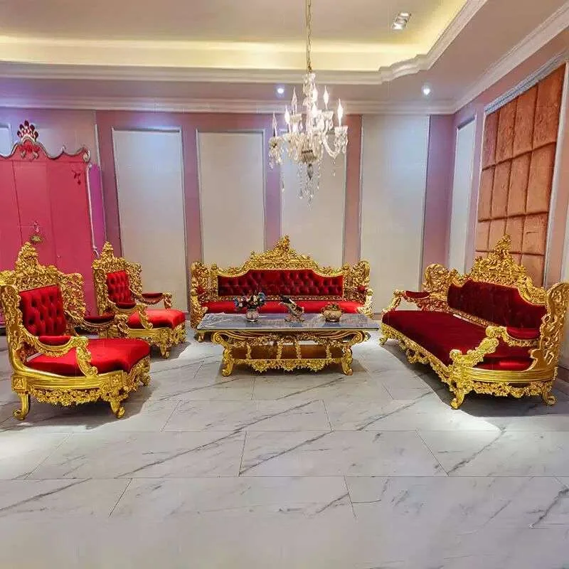 Gilded Royal Baroque Red Velvet Sofa Set – Grand Salon Suite detail view – Sofas & Couchs design