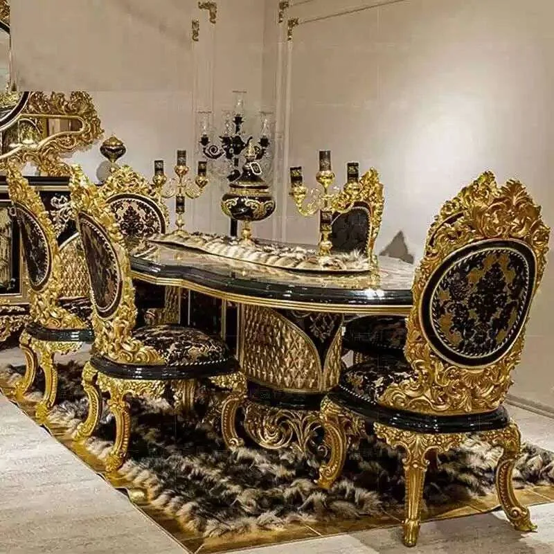 Bespoke Baroque Gold and Black Dining Table: Classic Neo-Baroque