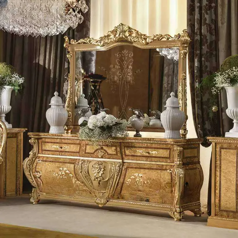 Bespoke Rococo Gilded Burl Sideboard: Ornamental Joinery