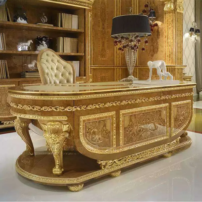 Bespoke Baroque Gold and Walnut Executive Desk: Presidential Joinery