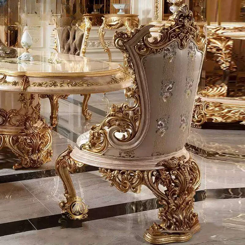 Baroque Gold Leaf Living Room Set with Petal Coffee Table craftsmanship close-up – Sofas & Couchs design