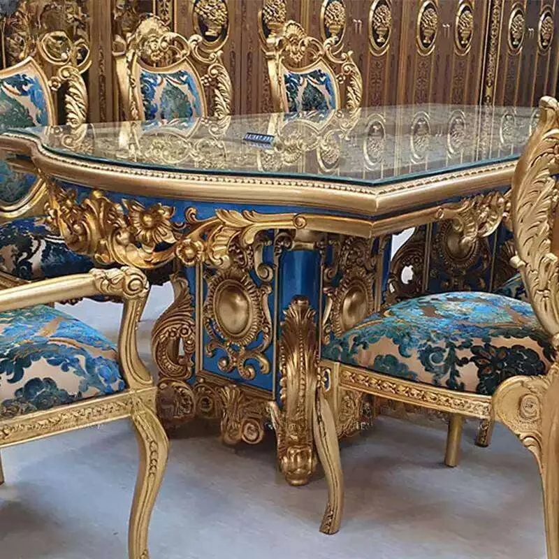 Rococo Revival Gold Leaf Dining Suite with Acanthus Cresting detail view – Dining tables design for Dining Room Ensemble
