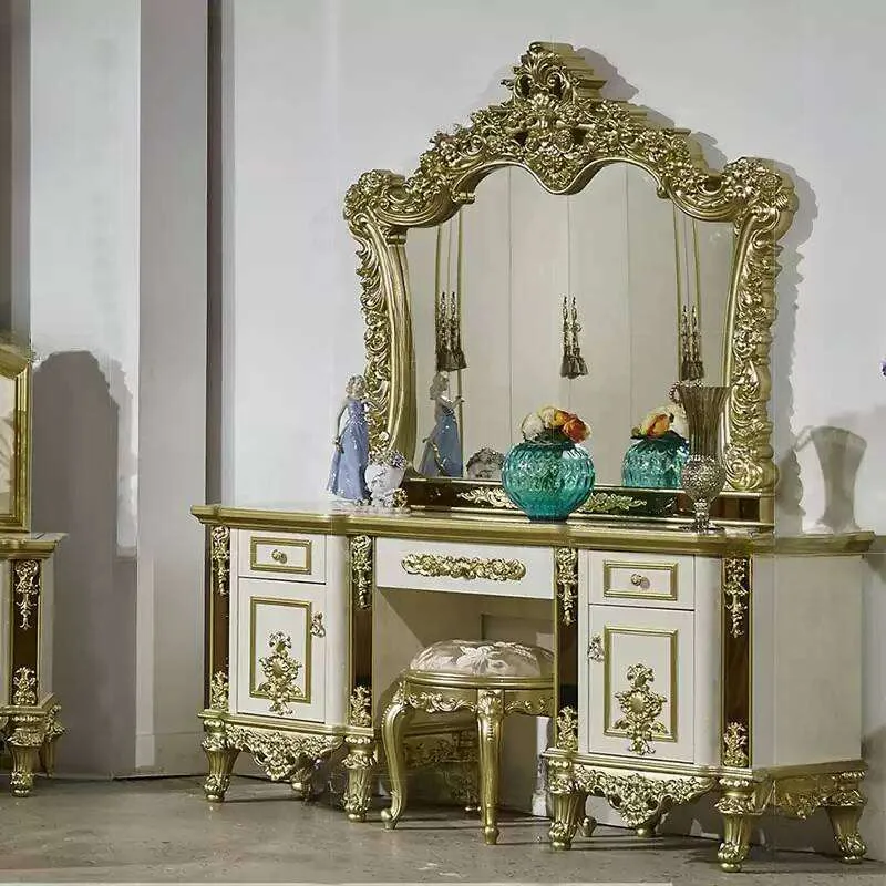 Vanity table with drawers and mirrors