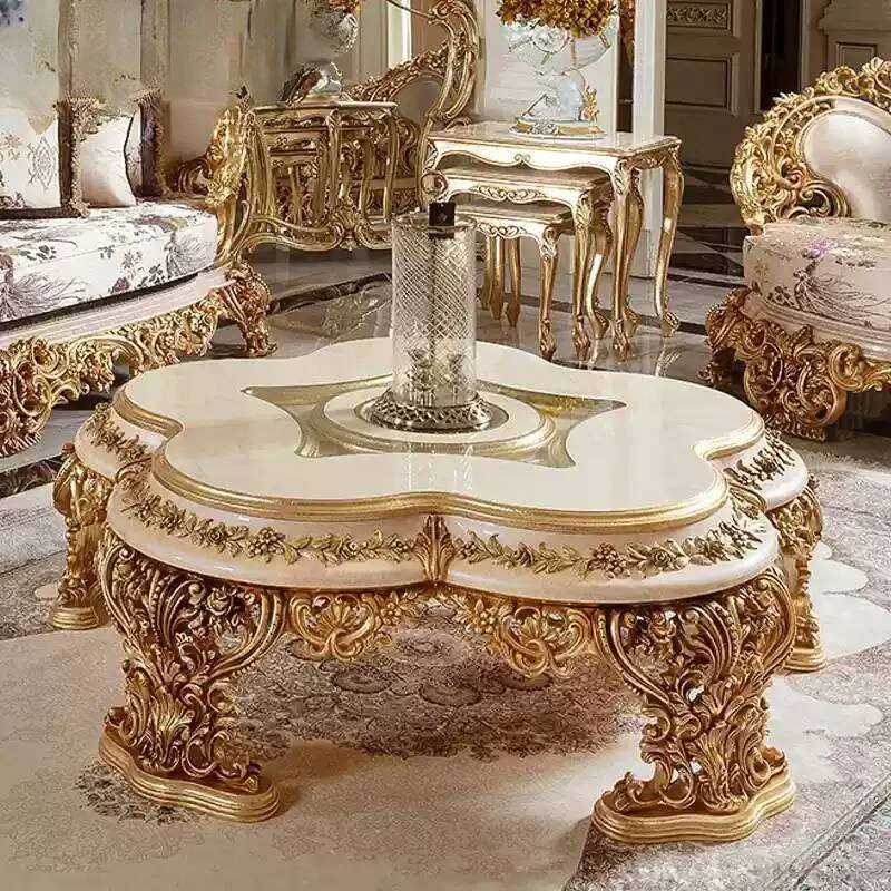 Baroque Gold Leaf Living Room Set with Petal Coffee Table interior perspective – Sofas & Couchs design