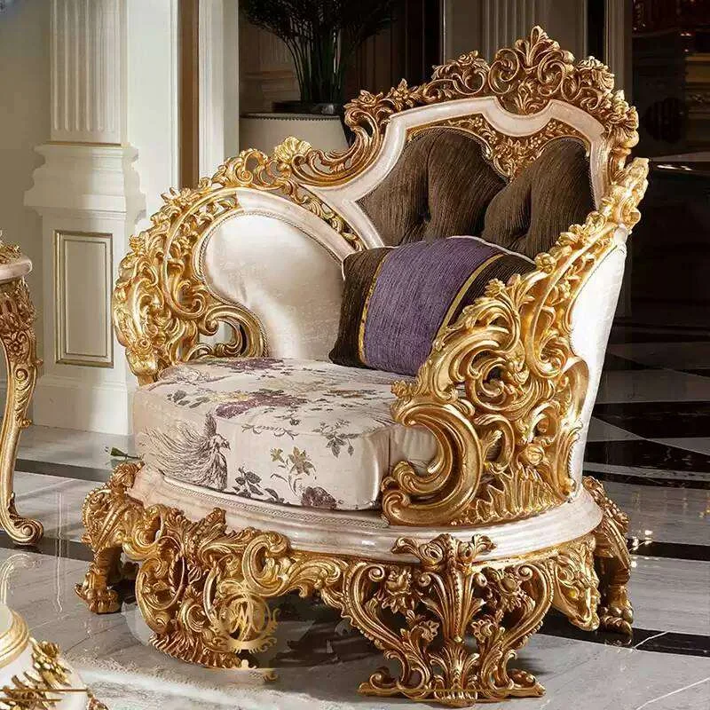 Baroque Gold Leaf Living Room Set with Petal Coffee Table craftsmanship close-up – Sofas & Couchs design