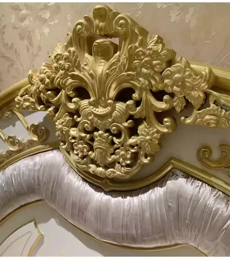 Luxury European-Style Bed with Hand-Carved Gold Accents - Image 3