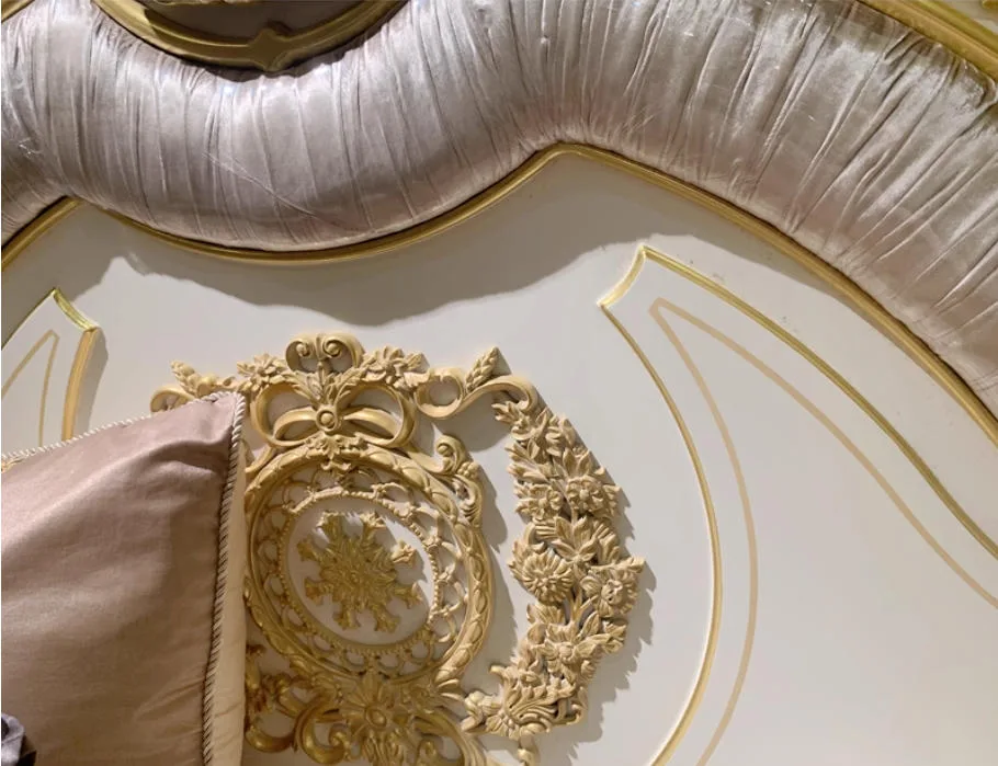 Bespoke White and Gold Rococo Bed: French Classical Joinery craftsmanship close-up – Beds design