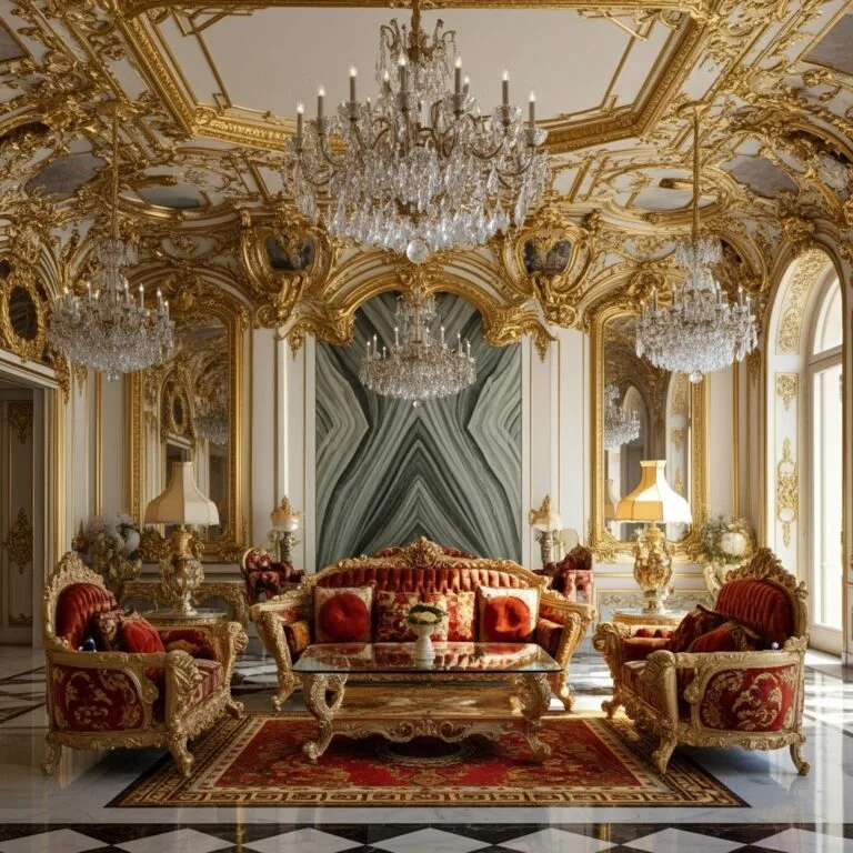 Bespoke Hand-Carved Rococo Sofa Set in Royal Blue Velvet with extensive gold-leaf framework, produced as a custom commission by OE-FASHION Interiors.