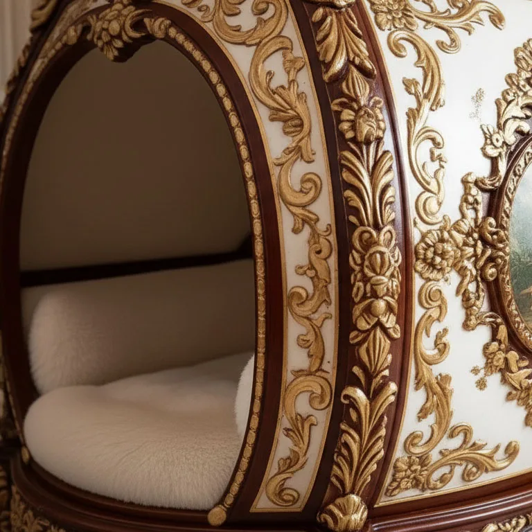 Bespoke Baroque Carved Pet Sanctuary: Period Joinery detail view – Pet Furniture design