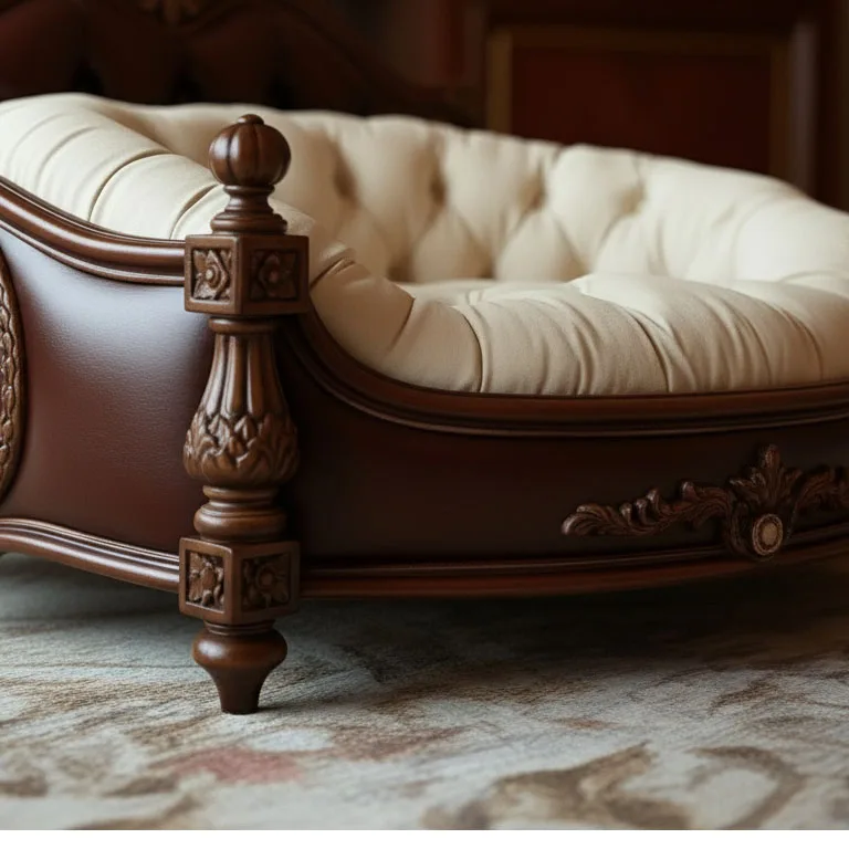Bespoke Carved Mahogany Dog Sofa: Victorian Pet Settee interior perspective – Pet Furniture design