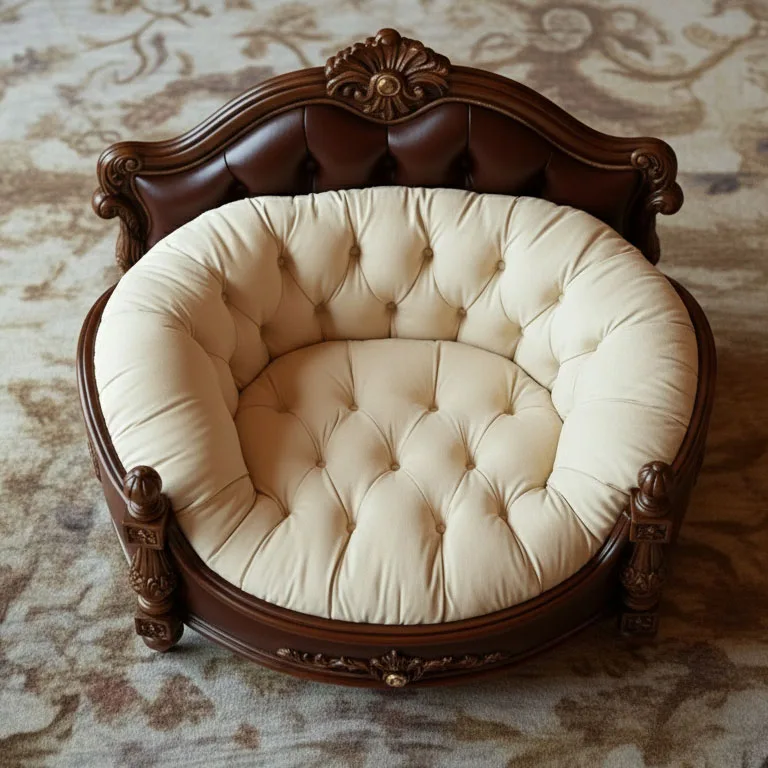 Bespoke Carved Mahogany Dog Sofa: Victorian Pet Settee material texture – Pet Furniture design