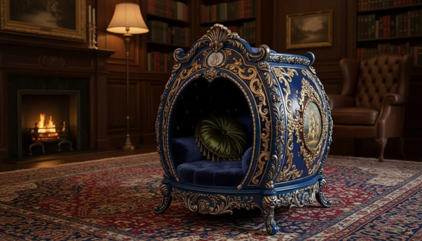 Baroque Royal Pet Bed: Luxury Carved Wood Pet Furniture