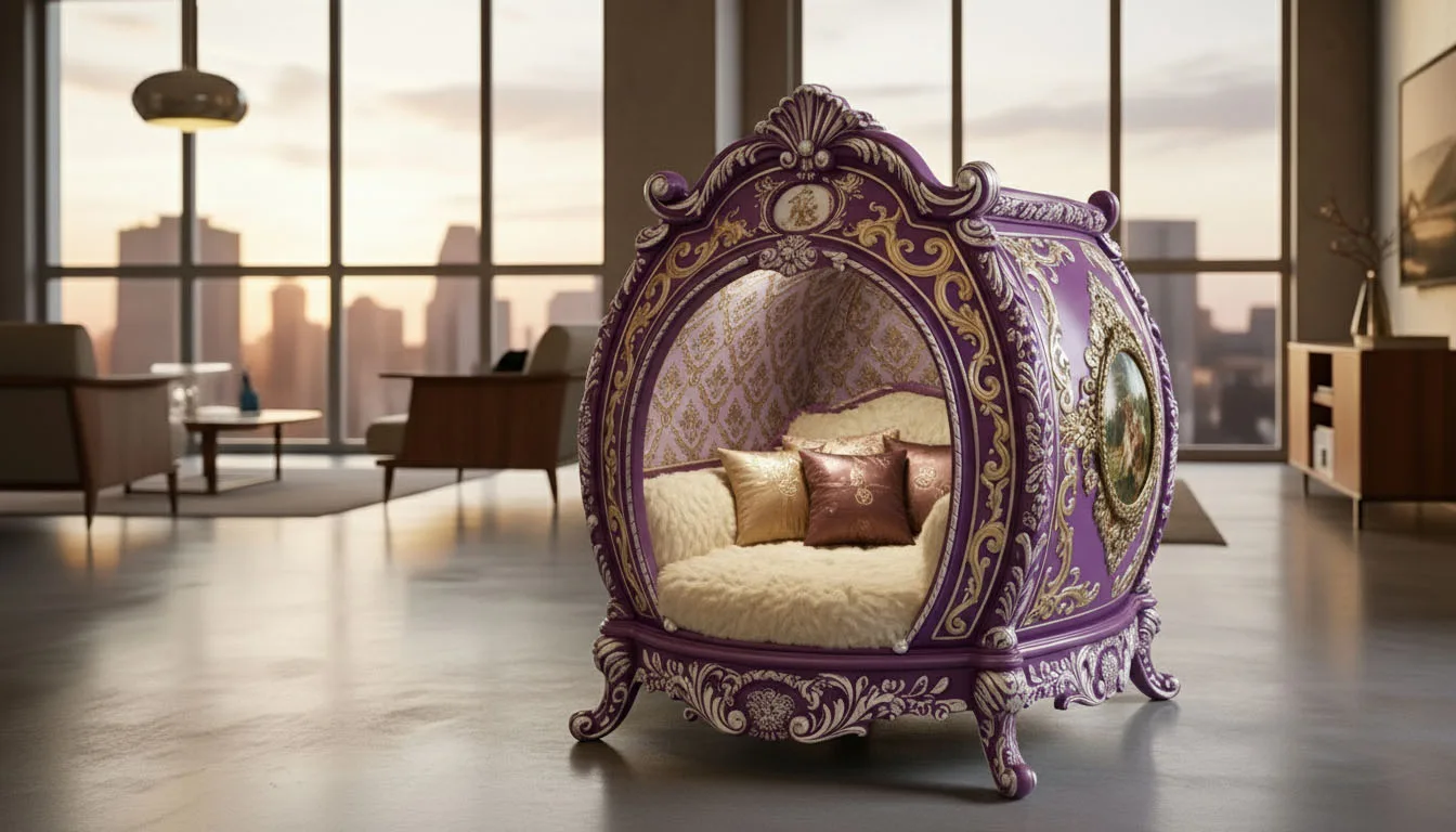 Baroque Royal Pet Bed: Luxury Carved Wood Pet Furniture