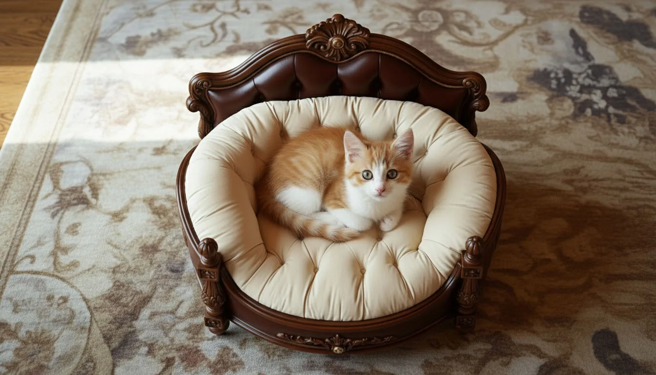 Luxury Pet Sofa: Carved Wood & Tufted Comfort