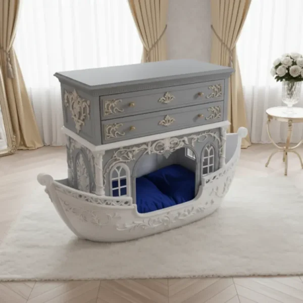 Bespoke Baroque Pet House Chest positioned as a statement piece in a formal living area, demonstrating scale and material integration.