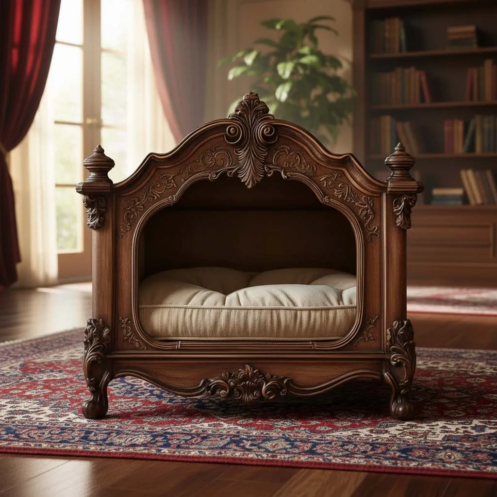 Solid Walnut Baroque Carved Pet House