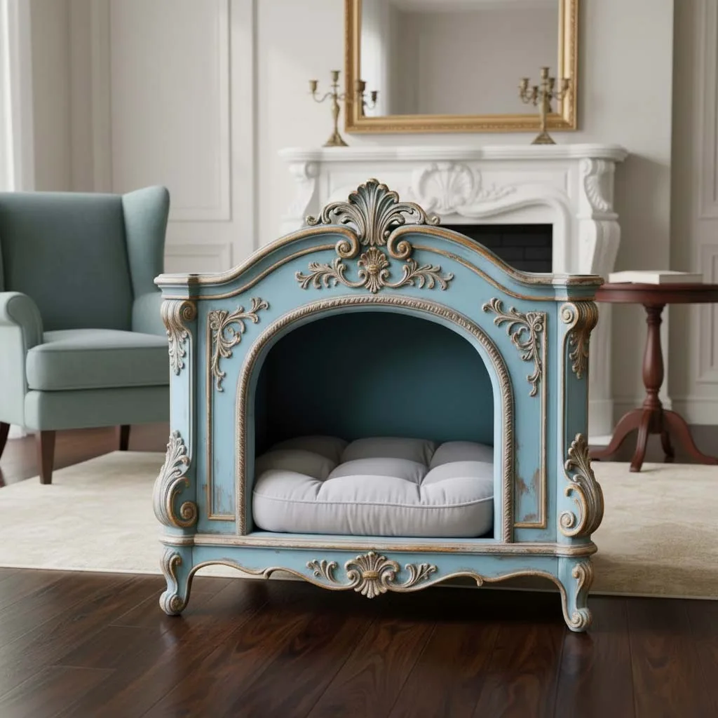 Hand-Painted French Blue Rococo Pet House