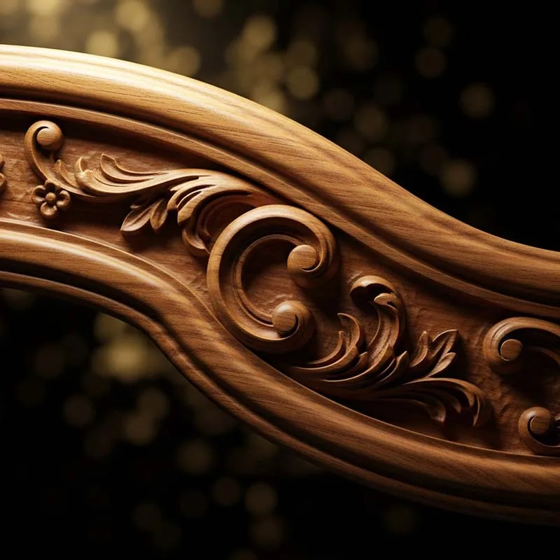 Solid wood framework carving detail for luxury furniture