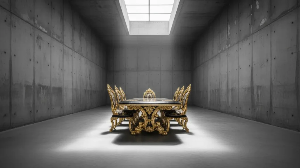 Bespoke luxury furniture dining table showcasing Curated Historicism trends