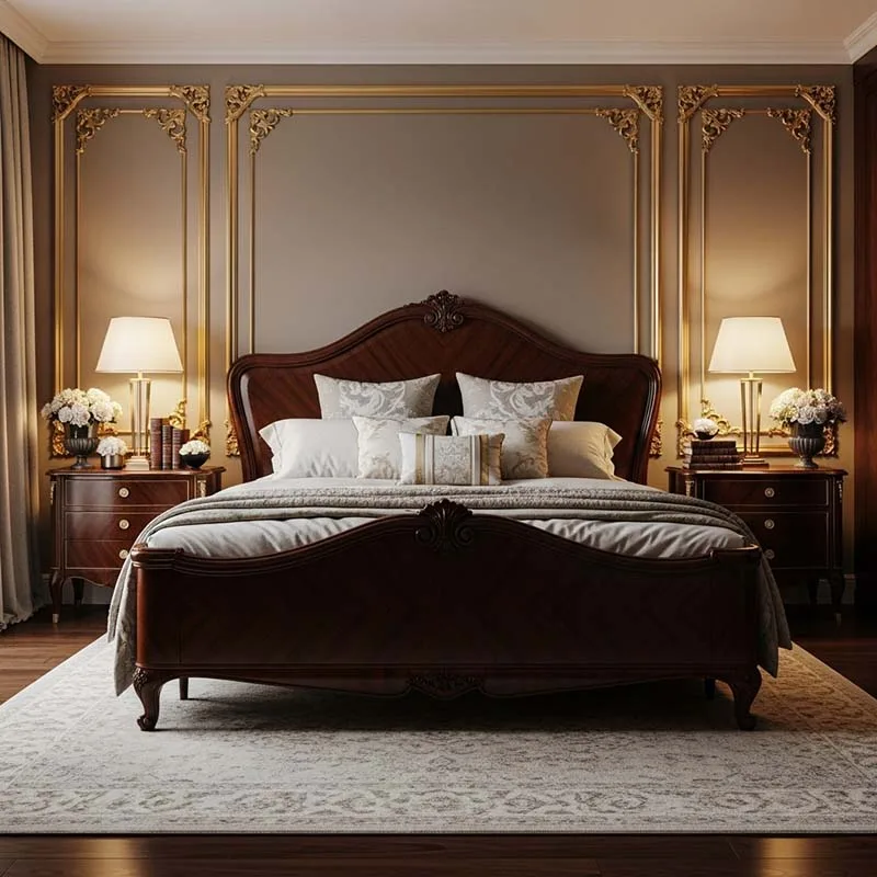 Royal Rococo bedroom setting with silk upholstery