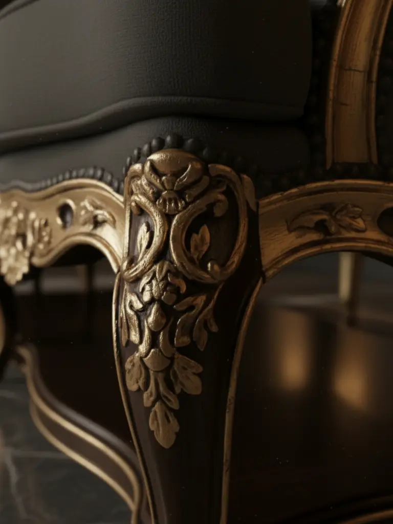 Gallery 14 Handcrafted European furniture materials showcasing wood grain and gold finishes