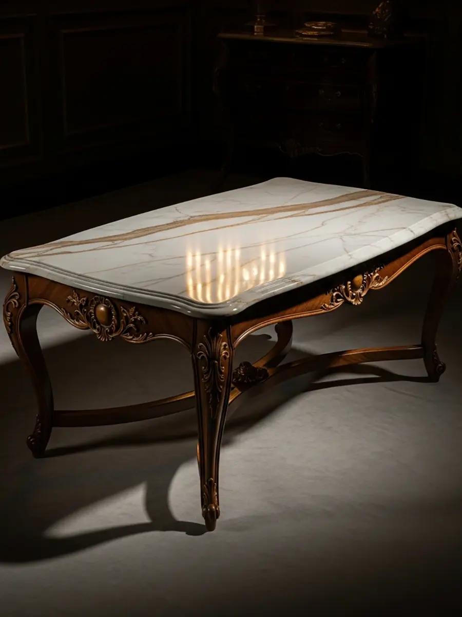 Classic European coffee table with marble top