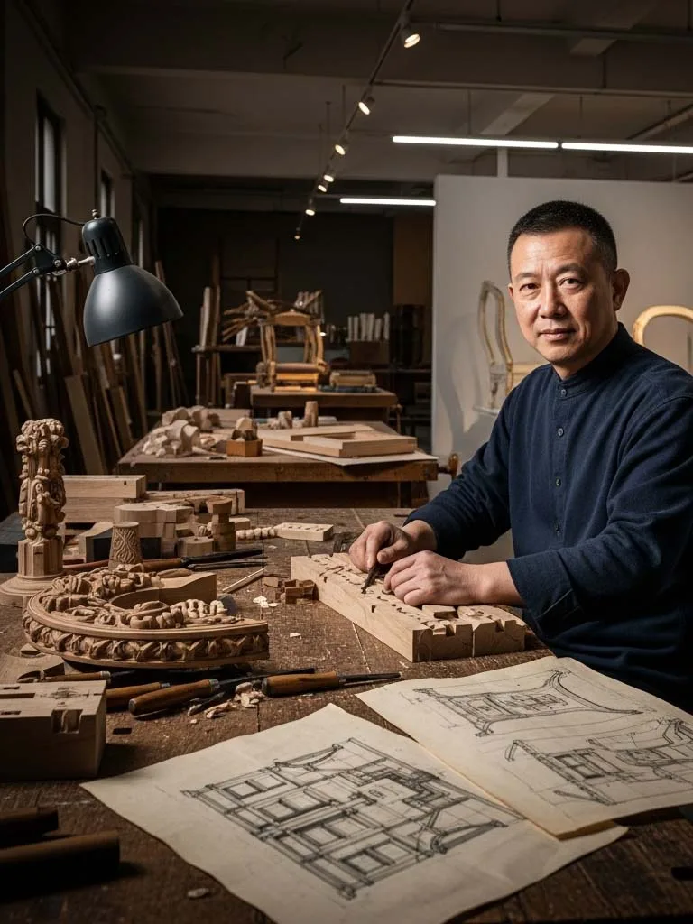 Early OE-FASHION atelier workspace focusing on classical European joinery