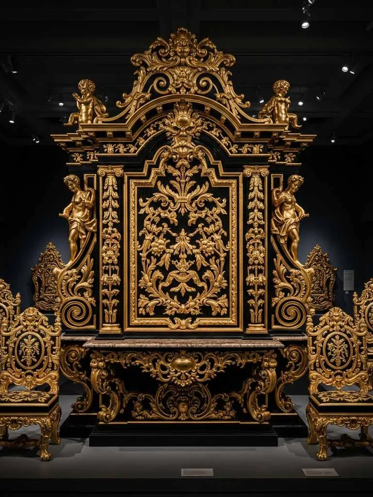 Italian Baroque furniture with heavy gold leaf and dramatic carving