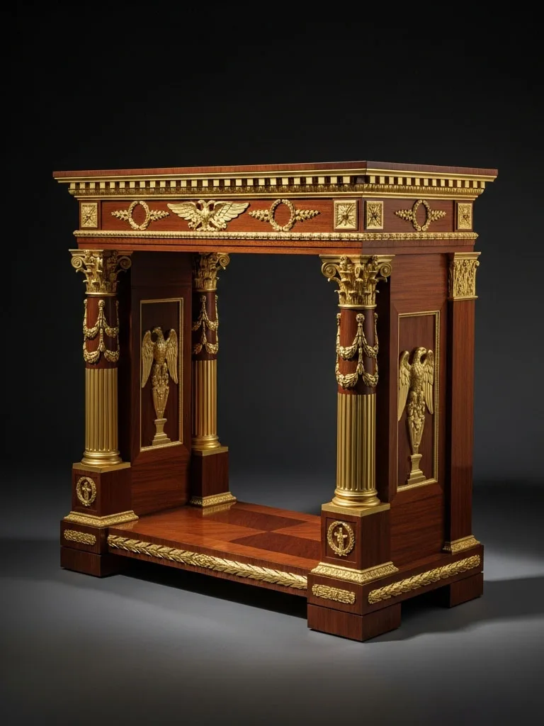 Empire style furniture with architectural columns and symmetry