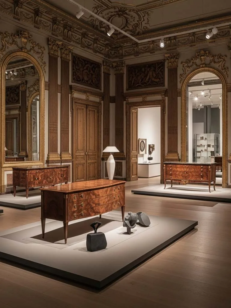 Installation of bespoke palace furniture showing architectural scale and complex joinery