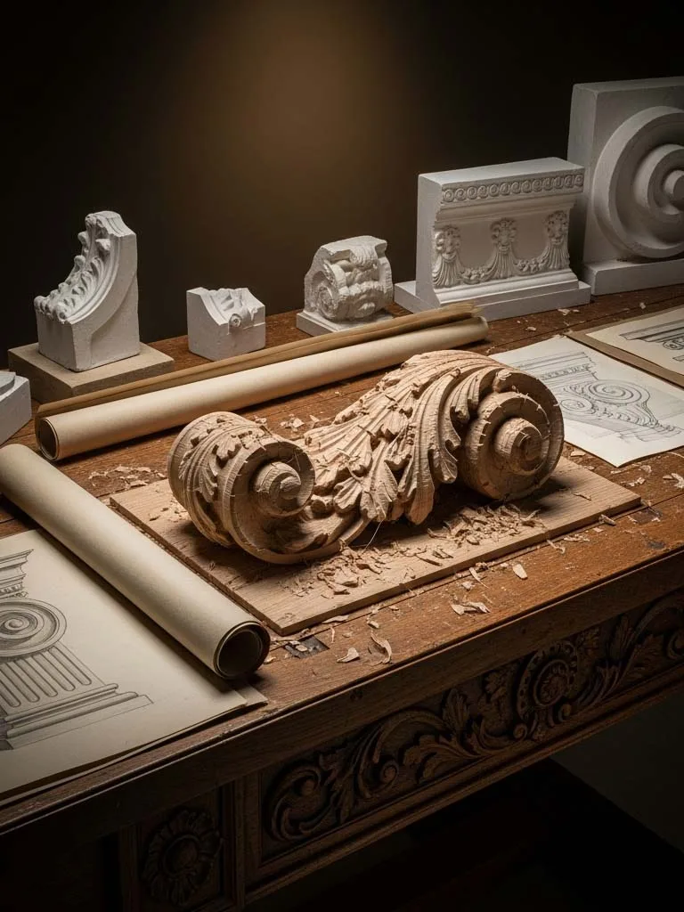 Master carver executing high-relief details
