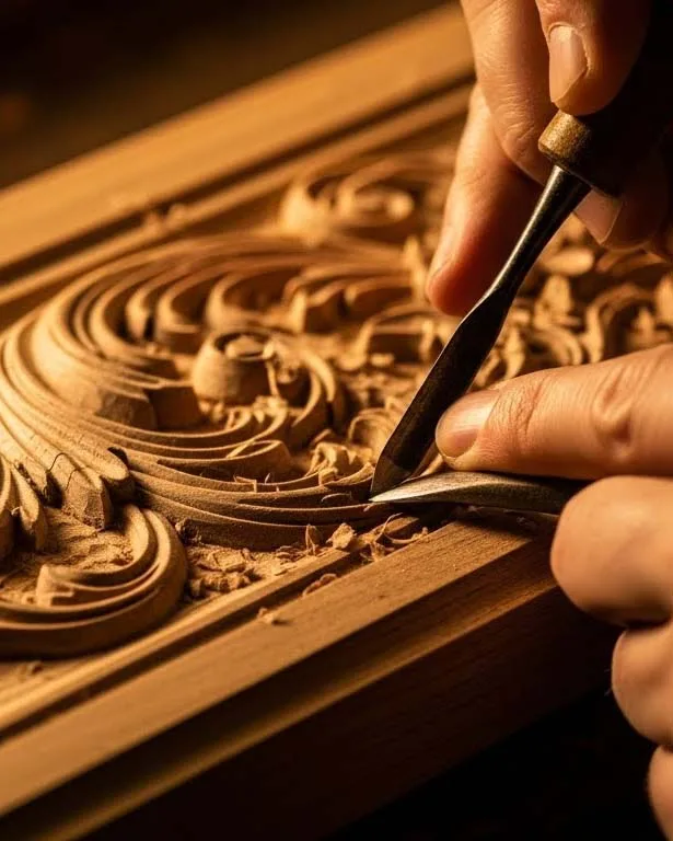 Artisan executing structural depth mapping on hand-carved bespoke furniture